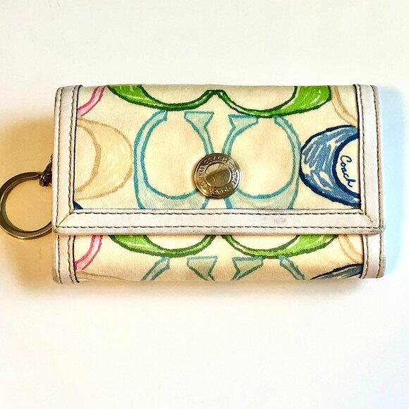 COACH Vintage Scribble Signature C Flap Card Wallet Multi-color Pastel - Picture 2 of 6